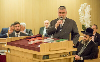 Rabbi Pinchas Goldschmidt speaks at a synagogue in Monaco on November 23, 2017. (Courtesy of the Conference of European Rabbis via JTA)