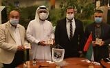 Samaria Regional Council chairman Yossi Dagan (second from R) with a group of Emirati businessmen in Dubai on November 10, 2020. (Samaria Regional Council)