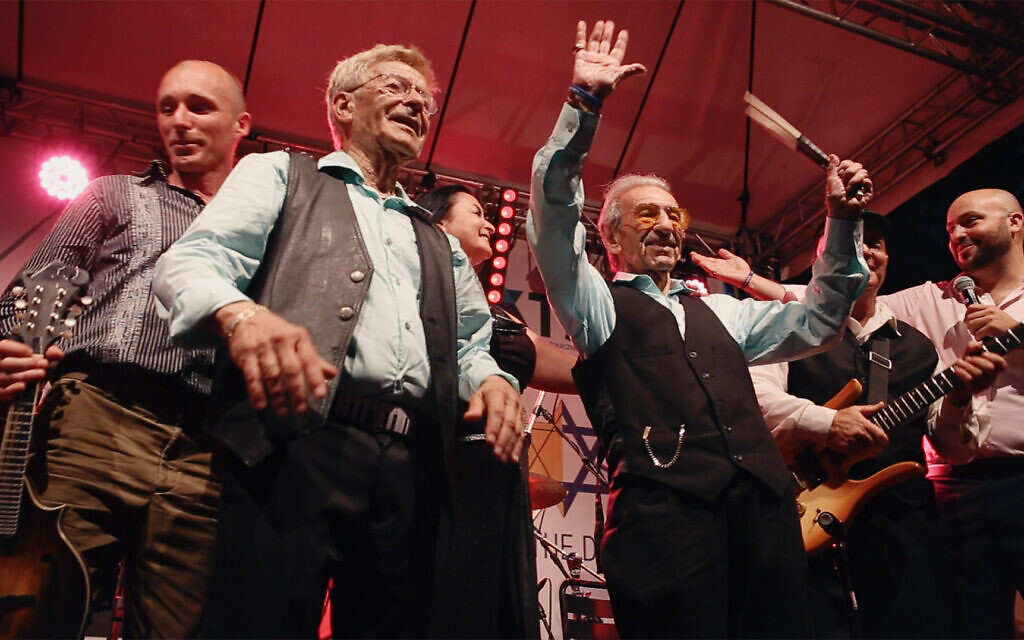 Ruby Sosnowicz, center left, and Saul Drier, center right, in a still from 'Saul and Ruby’s Holocaust Survivor Band.' (Courtesy Samuel Goldwyn Films)