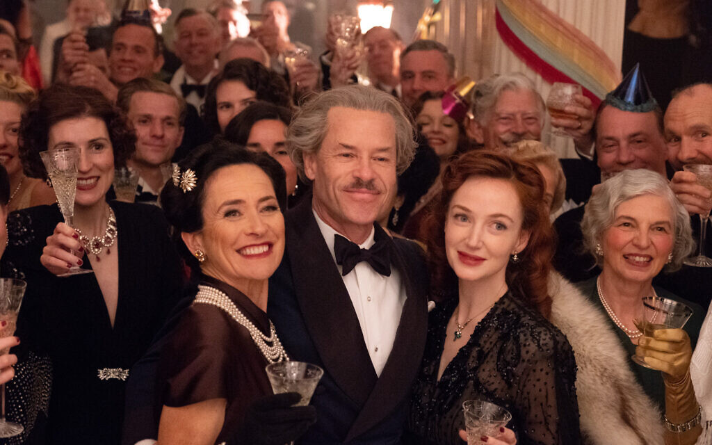 Susannah Doyle as Johanna, Guy Pearce as Han Van Meegeren, Olivia Grant as Cootje Henning in 'The Last Vermeer.' (Courtesy TriStar Pictures)