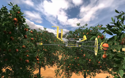 Tevel has developed an autonomous driving platform with several tethered robots that fly up and pluck fruit from the trees (Tevel)