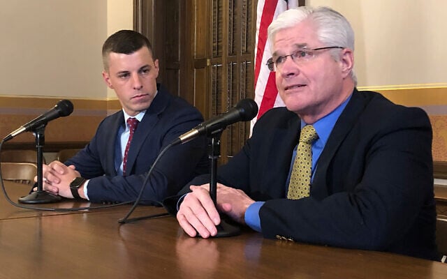 Michigan Senate Majority Leader Mike Shirkey, right, and House Speaker Lee Chatfield,left, speak at the Michigan Capitol in Lansing, Michigan, Jan. 30, 2020. (AP Photo/David Eggert, File) Michigan Senate Majority Leader Mike Shirkey, right, and House Speaker Lee Chatfield,left, speak at the Michigan Capitol in Lansing, Michigan, Jan. 30, 2020. (AP Photo/David Eggert, File)