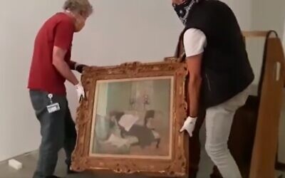 Masterpieces by Renoir, Pissarro, Gauguin and Monet that were borrowed by a South Korean museum from the Israel Museum and recently returned to the Jerusalem institution in November 2020 after a prolonged stay due to the coronavirus (Courtesy Israel Museum)