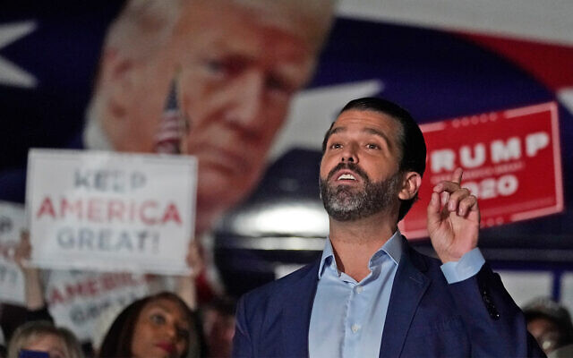 Donald Trump Jr. during a news conference at the Georgia Republican Party headquarters in Atlanta, Nov. 5, 2020. (AP Photo/John Bazemore, File) Donald Trump Jr. during a news conference at the Georgia Republican Party headquarters in Atlanta, Nov. 5, 2020. (AP Photo/John Bazemore, File)