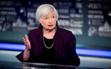 Former Fed Chair Janet Yellen speaks with the FOX Business Network in the Fox Washington bureau, Aug. 14, 2019. (AP Photo/Andrew Harnik, File)
