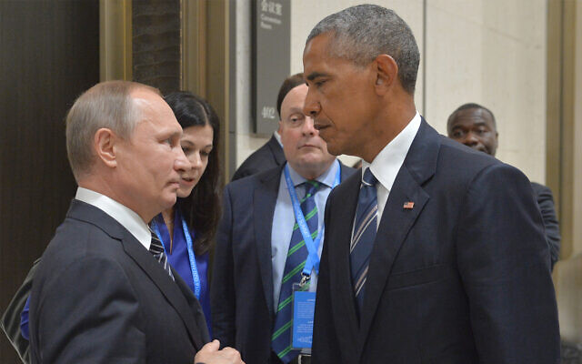 Russian President Vladimir Putin, left, speaks with then US President Barack Obama in Hangzhou in eastern China's Zhejiang province, Sept. 5, 2016. (Alexei Druzhinin/Sputnik, Kremlin Pool Photo via AP) Russian President Vladimir Putin, left, speaks with then US President Barack Obama in Hangzhou in eastern China's Zhejiang province, Sept. 5, 2016. (Alexei Druzhinin/Sputnik, Kremlin Pool Photo via AP)