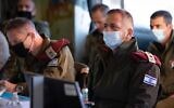 IDF Chief of Staff Aviv Kohavi, right, sits with head of the IDF Northern Command Maj. Gen. Amir Baram, left, during a visit to northern Israel on November 29, 2020. (Israel Defense Forces)