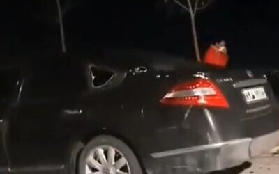 Still from a video purporting to show the car Mohsen Fakhrizadeh was travelling in at the time of his assassination, November 27, 2020 (Screen grab/Twitter)