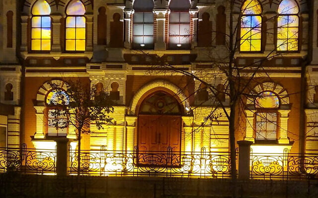 The glass-stained windows glow at the Great Choral Synagogue in Kyiv, Ukraine, November 9, 2020. (Courtesy of Rabbi Yaakov Dov Bleich via JTA) The glass-stained windows glow at the Great Choral Synagogue in Kyiv, Ukraine, November 9, 2020. (Courtesy of Rabbi Yaakov Dov Bleich via JTA)