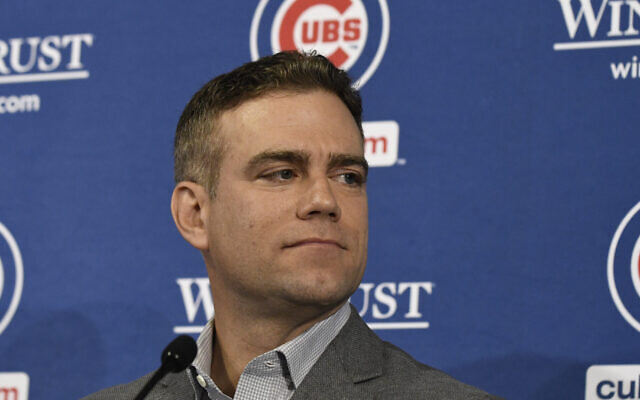 Theo Epstein at a press conference at Wrigley Field in Chicago, October 28, 2019. (David Banks/Getty Images) Theo Epstein at a press conference at Wrigley Field in Chicago, October 28, 2019. (David Banks/Getty Images)