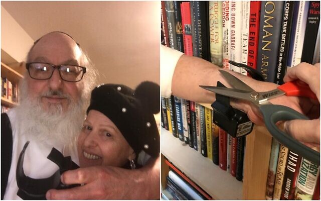 Jonathan Pollard with his wife Esther after they cut off his electronic monitor bracelet on November 20, 2020. (Adi Ginzburg/Justice for Jonathan Pollard) Jonathan Pollard with his wife Esther after they cut off his electronic monitor bracelet on November 20, 2020. (Adi Ginzburg/Justice for Jonathan Pollard)