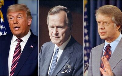 From left to right: President Donald Trump in 2020, then-president George Bush in 1992, and then-president Jimmy Carter in 1977 (AP photos/Evan Vucci, Charles Krupa, Toby Massey)