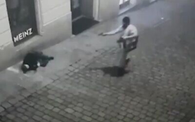 A gunman points his weapon during a terror attack on multiple sites in Vienna, November 2, 2020. (Twitter screenshot)