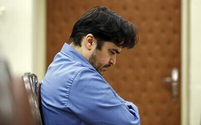 Ruhollah Zam during his trial at Iran's Revolutionary Court in Tehran, on June 30, 2020. (Ali Shirband/Mizan News Agency/AFP)