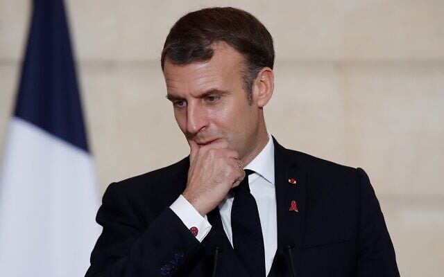 French President Emmanuel Macron at the Elysee Palace in Paris, December 1, 2020. (Benoit Tessier/Pool/AFP) French President Emmanuel Macron at the Elysee Palace in Paris, December 1, 2020. (Benoit Tessier/Pool/AFP)