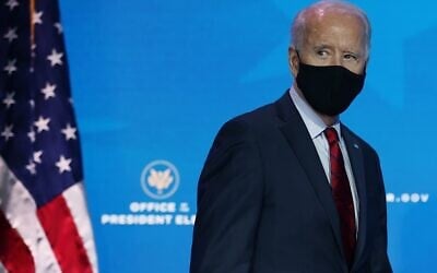 US President-elect Joe Biden arrives to announce the members of his health team, including his pick for secretary of Health and Human Services Xavier Becerra, at the Queen Theater December 08, 2020 in Wilmington, Delaware. (Chip Somodevilla/Getty Images/AFP)