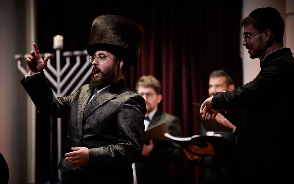 Cantor Israel Nachman performs at the annual Hanukkah event at the Royal Concert Hall in Amsterdam, December 22, 2019. (Eduardus Lee/ via JTA)