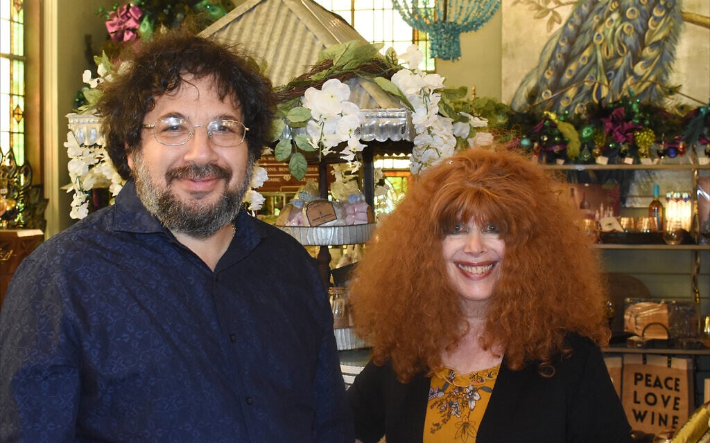 Samuel Posin and Joan Berlow Smith, members of Wheeling’s small Jewish community, run a jewelry shop out of a converted 1932 church building. (Larry Luxner/ JTA)