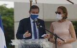 Rio Mayor Marcello Crivella speaks at the inauguration of the city's Holocaust memorial, Dec. 13, 2020. (Courtesy of the Rio Holocaust Memorial via JTA)