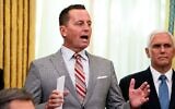 Richard Grenell, former acting director of national intelligence, speaks at a White House ceremony, September 4, 2020. (Anna Moneymaker-Pool/Getty Images/JTA)