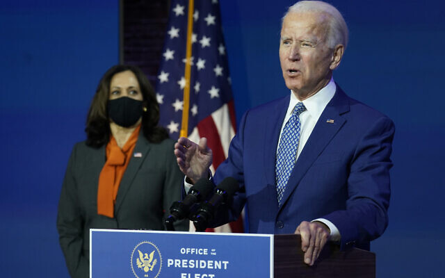 US President-elect Joe Biden, joined by Vice President-elect Kamala Harris, speaks at The Queen theater, Monday, Nov. 9, 2020, in Wilmington, Del. (AP Photo/Carolyn Kaster) US President-elect Joe Biden, joined by Vice President-elect Kamala Harris, speaks at The Queen theater, Monday, Nov. 9, 2020, in Wilmington, Del. (AP Photo/Carolyn Kaster)