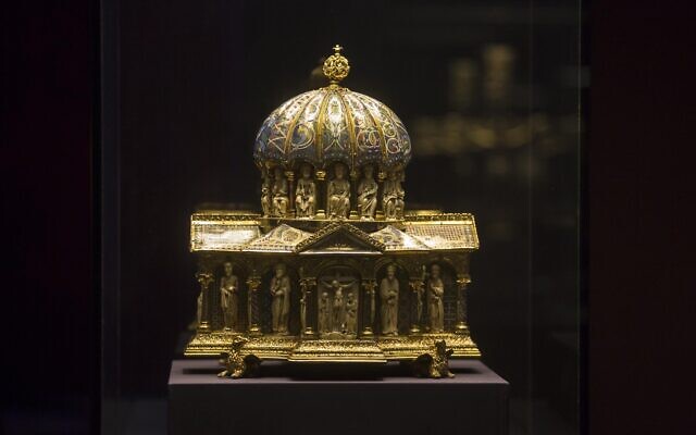 In this Jan. 9, 2014 file picture the medieval Dome Reliquary (13th century) of the Guelph Treasure, is displayed at the Bode Museum in Berlin. Jed Leiber was an adult before he learned that his family was once part-owner of a collection of centuries-old religious artworks now said to be worth at least $250 million. He is on a decades long mission to reclaim some 40 pieces of the Guelph Treasure, artwork, that his grandfather was forced to sell to the Nazis. It’s a pursuit that's now landed him at the Supreme Court, in a case to be argued Monday. (AP Photo/Markus Schreiber,file) In this Jan. 9, 2014 file picture the medieval Dome Reliquary (13th century) of the Guelph Treasure, is displayed at the Bode Museum in Berlin. Jed Leiber was an adult before he learned that his family was once part-owner of a collection of centuries-old religious artworks now said to be worth at least $250 million. He is on a decades long mission to reclaim some 40 pieces of the Guelph Treasure, artwork, that his grandfather was forced to sell to the Nazis. It’s a pursuit that's now landed him at the Supreme Court, in a case to be argued Monday. (AP Photo/Markus Schreiber,file)
