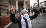 A protester against the normalization deal between Morocco and Israel gestures, in Rabat, Morocco, December 14, 2020. (AP Photo/Mosa'ab Elshamy)
