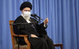 Supreme Leader Ayatollah Ali Khamenei speaks in a meeting with the family of Revolutionary Guard Gen. (Official website of the Office of the Iranian Supreme Leader via AP)