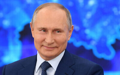Russian President Vladimir Putin speaks via video call during a news conference in Moscow, Russia, December 17, 2020. (Aleksey Nikolskyi, Sputnik, Kremlin Pool Photo via AP)