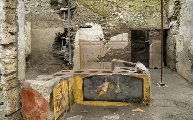 An undated photo made available by the Pompeii Archeological park press office shows the thermopolium in the Pompeii archeological park, near Naples, Italy.(Luigi Spina/Parco Archeologico di Pompei via AP)