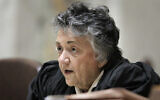 Supreme Court chief justice Shirley Abrahamson questions state attorney general J.B. Van Hollen, during arguments in Madison Teachers Inc. vs. Scott Walker, in the Wisconsin Supreme Court at the state capitol in Madison, Wisconsin, November 11, 2013. (M.P. King /Wisconsin State Journal via AP, Pool, File)
