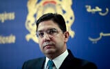 Moroccan Foreign Minister Nasser Bourita at a press conference after holding talks with his Spanish counterpart, in Rabat, Morocco, June 3, 2019. (AP Photo/Mosa'ab Elshamy)