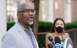 US Rep. Gregory Meeks, Democrat-New York speaks during a news conference outside the USPS Jamaica station, in the Queens borough of New York, August 18, 2020. (John Minchillo/AP)