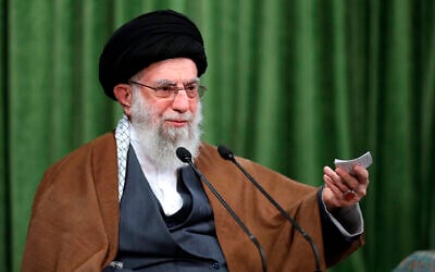 Iran's Supreme Leader Ayatollah Ali Khamenei addresses the nation in a televised speech marking the birthday of Islam's Prophet Muhammad, in Tehran, Iran, November 3, 2020. (Office of the Iranian Supreme Leader via AP)