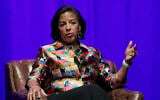 Former US national security adviser Susan Rice takes part in a discussion on global leadership at Vanderbilt University in Nashville, Tennessee, February 19, 2020. (Mark Humphrey/AP)
