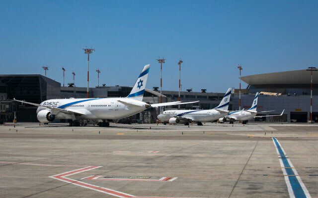 File: Parked airplanes at Ben Gurion Airport, August 8, 2020 (Olivier Fitoussi/FLASH90)