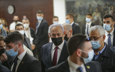 Illustrative: Prime Minister Benjamin Netanyahu at the Knesset, December 2, 2020. (Alex Kolomoisky/Pool)