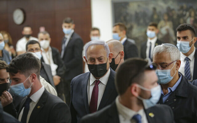 Illustrative: Prime Minister Benjamin Netanyahu at the Knesset, December 2, 2020. (Alex Kolomoisky/Pool) Illustrative: Prime Minister Benjamin Netanyahu at the Knesset, December 2, 2020. (Alex Kolomoisky/Pool)