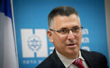 Gideon Sa'ar seen during a visit to Hadassah Ein Kerem Medical Center in Jerusalem on December 16, 2020. (Yonatan Sindel/ Flash90)