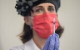 A nurse seen during a simulated vaccination against the COVID-19 virus, at Shaare Zedek Medical Center in Jerusalem on December 17, 2020 (Yonatan Sindel/Flash90)