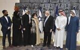 President Reuven Rivlin (3R) hosts a delegation of Bahrainis and Emiratis in Jerusalem, December 14, 2020. (Mark Neyman/GPO)