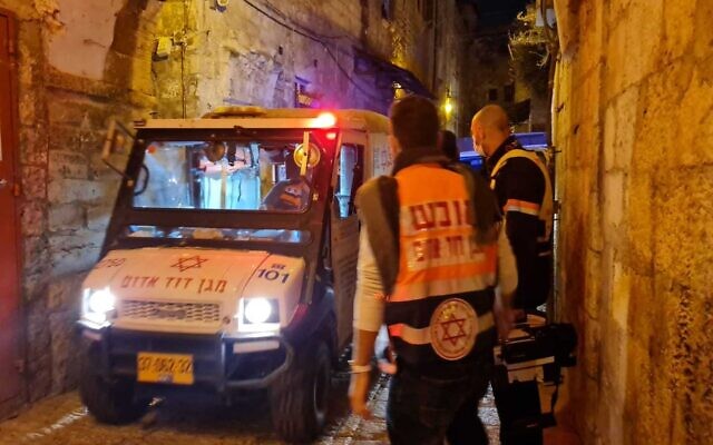 The scene of a shooting in the Old City of Jerusalem on December 21, 2020. (Magen David Adom)