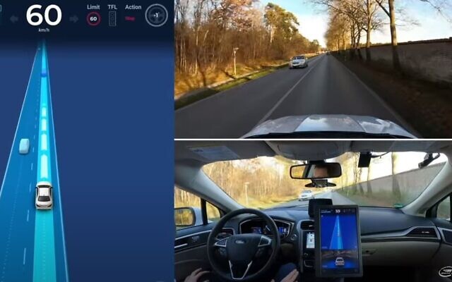 A Mobileye self-driving car on the streets of Munich, Germany (YouTube screenshot)