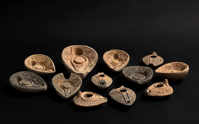 Oil lamp molds from the Islamic period (mid-7th-11th century) uncovered in the summer 2020 excavation of ancient Tiberias on display in the Israel Museum, Jerusalem, December 2020. (Ofrit Rosenberg/©The Israel Museum Jerusalem)
