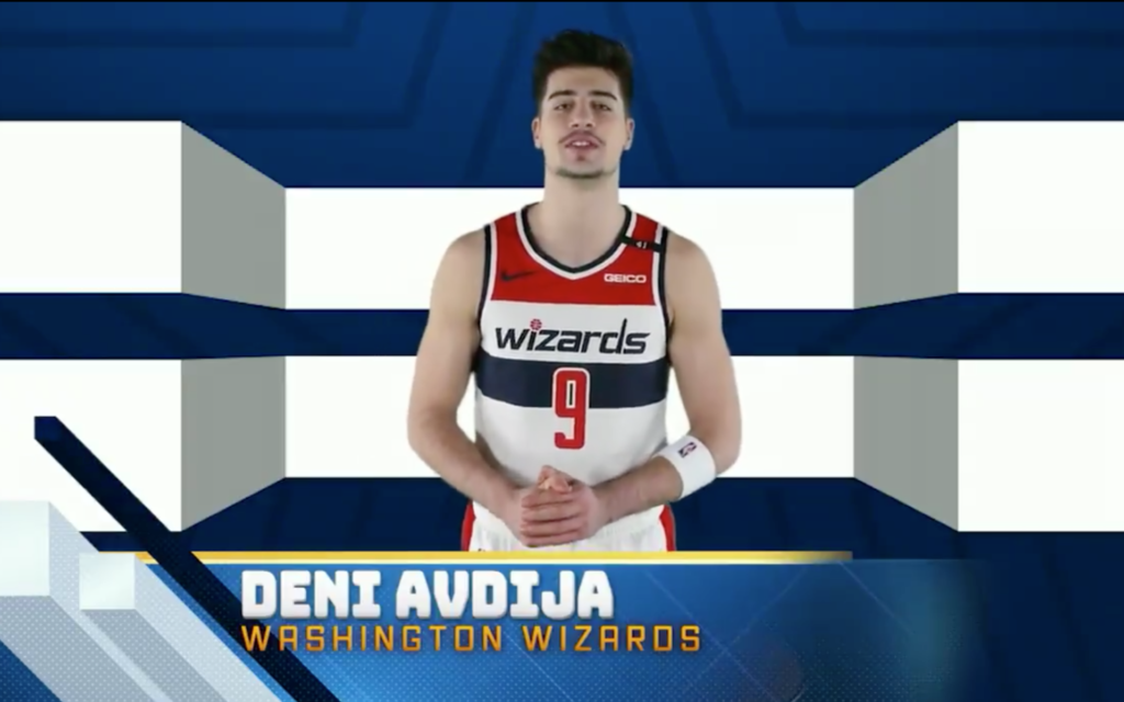 Washignton Wizards forward Deni Avdija particapates in a virtual Hanukkah candle lighting ceremony organized by the Israeli embassy in Washington on December 10, 2020. (Screen capture/Twitter)