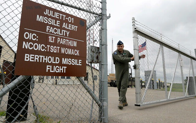 Illustrative: A US Air Force officer closes the gate at an ICBM launch control facility at an air force base in the countryside outside Minot, North Dakota, June 24, 2014. (AP Photo/Charlie Riedel) Illustrative: A US Air Force officer closes the gate at an ICBM launch control facility at an air force base in the countryside outside Minot, North Dakota, June 24, 2014. (AP Photo/Charlie Riedel)