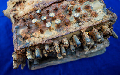 An enigma cipher machine found in the Baltic Sea in front of the archaeological office of German federal state Schleswig-Holstein in Schleswig, Germany, December 4, 2020. (Axel Heimken/dpa via AP, File)
