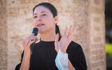 Labor MK Merav Michaeli speaks during a protest in Jerusalem, November 9, 2020. (Hadas Parush/Flash90)