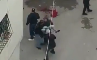 Palestinians during clashes with Israeli forces in Qalandiya, West Bank, December 7, 2020. (Screenshot: Twitter)