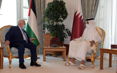 Palestinian Authority President Mahmoud Abbas meets with Qatari Emir Tamim bin Hamad Al Thani on Monday, December 15, 2020 (WAFA) Palestinian Authority President Mahmoud Abbas meets with Qatari Emir Tamim bin Hamad Al Thani on Monday, December 15, 2020 (WAFA)